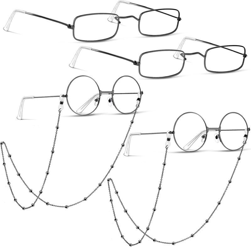 Fiada 6 PCS Old Man Glasses Costume Set 2 Round Eyeglasses 2 Square Glasses 2 Beaded Chain for Christmas Cosplay - Image 1